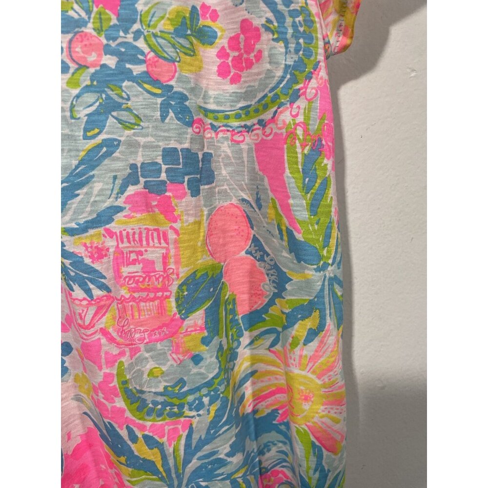 Lilly Pulitzer Etta V-Neck Top Short Sleeve Multi Sunshine State Of Mind Sz L - Picture 4 of 9